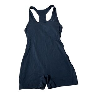 Bucked Up Logo Athletic Racerback Romper Womens Small Black Performance Bodysuit